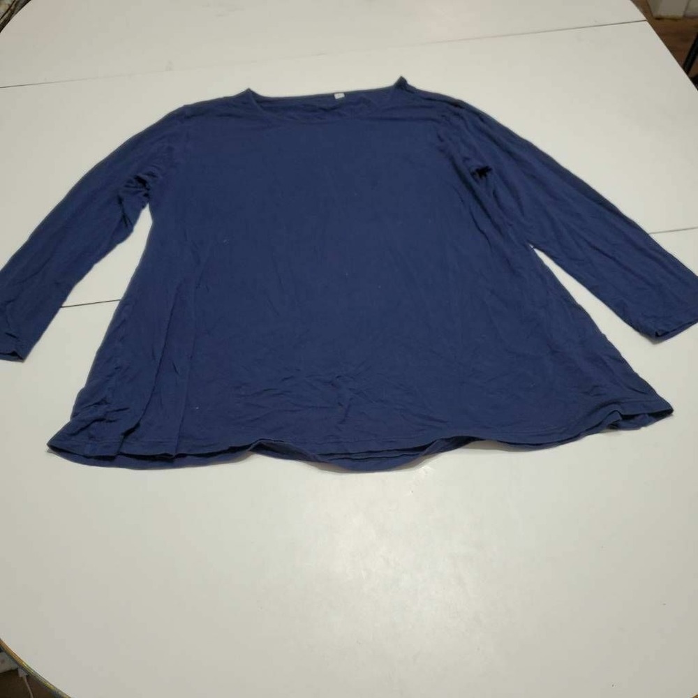 Womens T-Shirt Navy Blue 3/4 Sleeve Scoop Neck Stretch Pullover Tee L